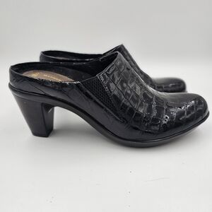 1803 Corunna Black Croc Embossed Leather Mule Heels EU 37 / US 6.5 Portugal